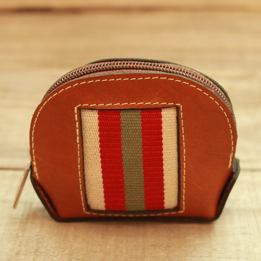 Loom Woven Lines Leather Purse