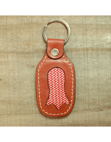Red Copihue Loom Woven Leather Keychain