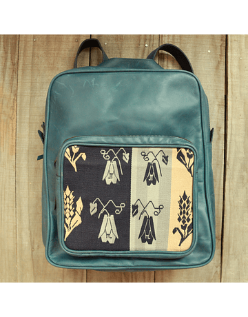 Leather Backpack with Loom Fabric Labor