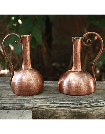 Set of 2 Hammered Copper Water Pitchers