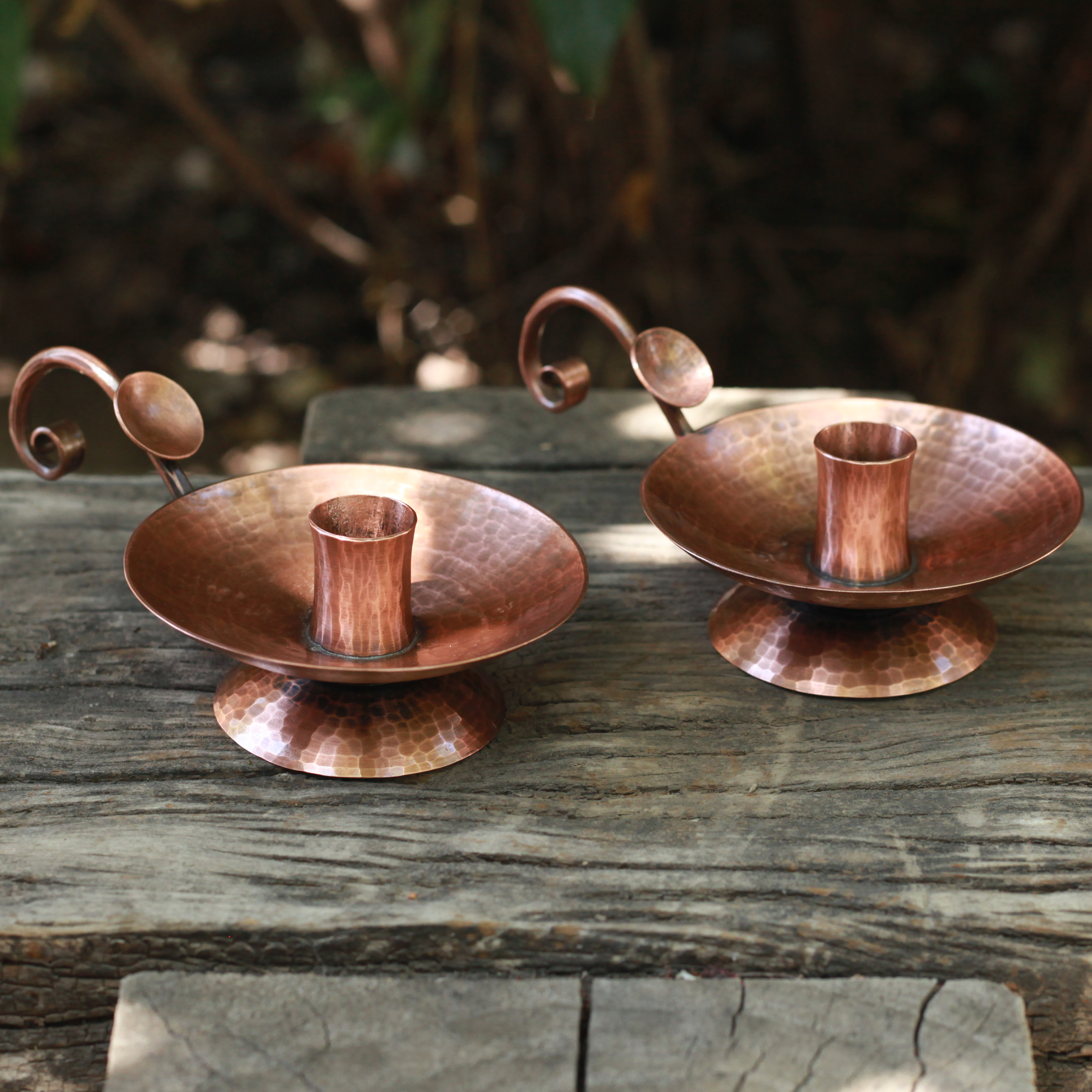 Set of 2 Hammered Copper Candlestick Holders