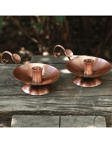 Set of 2 Hammered Copper Candlestick Holders