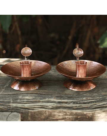 Set of 2 Hammered Copper Candlestick Holders