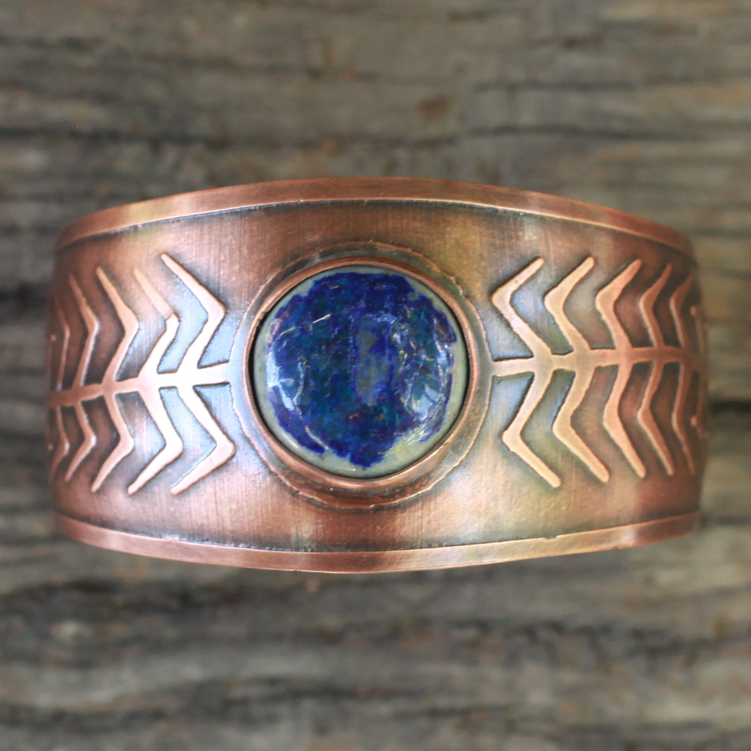 Round Hammered Lapis Lazuli Copper Bracelet