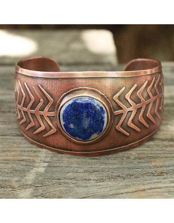 Round Hammered Lapis Lazuli Copper Bracelet