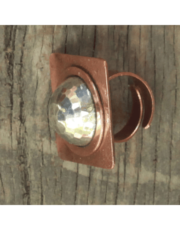 Alpaca and Hammered Copper Square Ring
