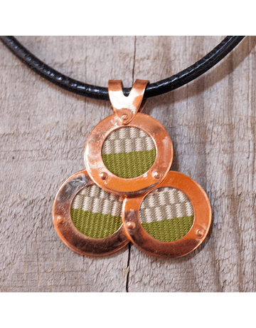 Copper Spheres Necklace Green Manta Fabric