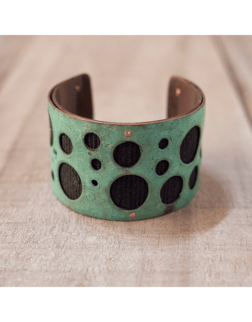 Patinated Copper Bracelet Black Manta Woven