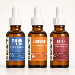 Trío Fungimed · Melena de León + Cordyceps + Reishi