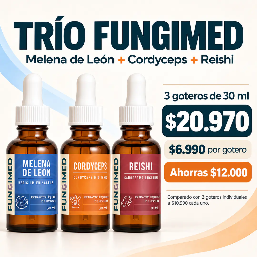 Trío Fungimed · Melena de León + Cordyceps + Reishi 2
