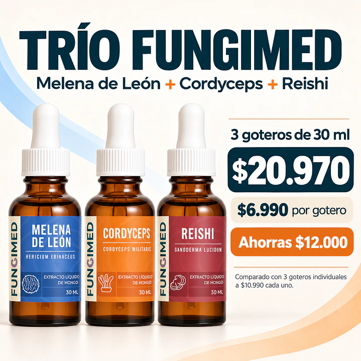 Trío Fungimed · Melena de León + Cordyceps + Reishi 2
