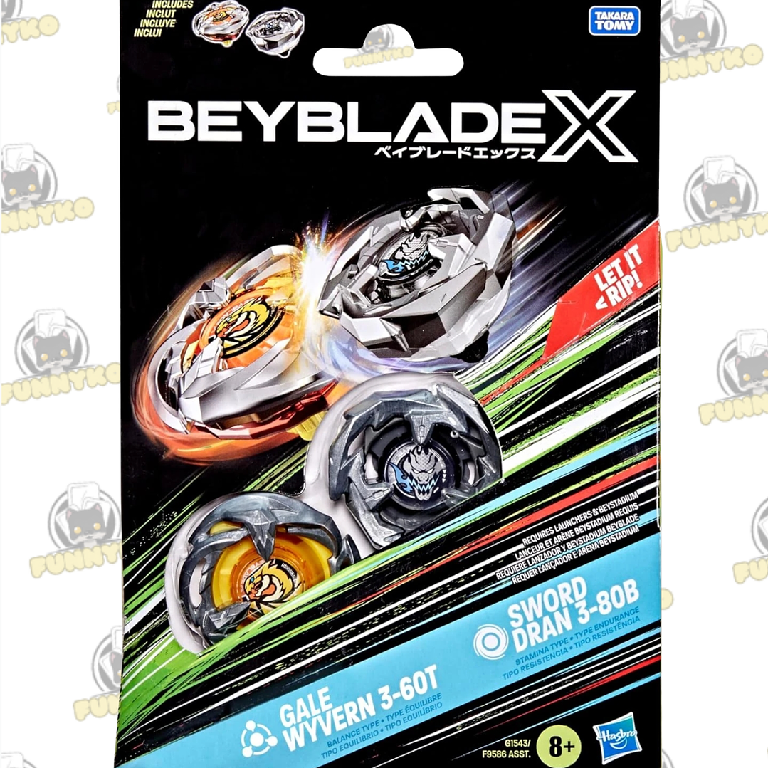 Beyblade X Duo Gale Wyvern 3-60T y Sword Dran 3-80B 1