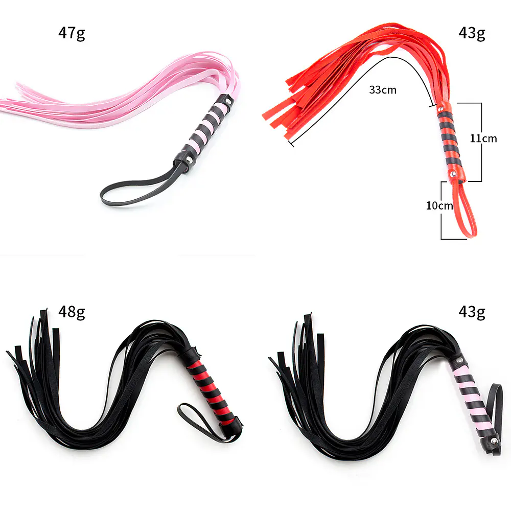 Látigo BDSM de Cuero Rojo y Negro – 33 cm