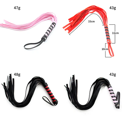 Látigo BDSM de Cuero Rojo y Negro – 33 cm