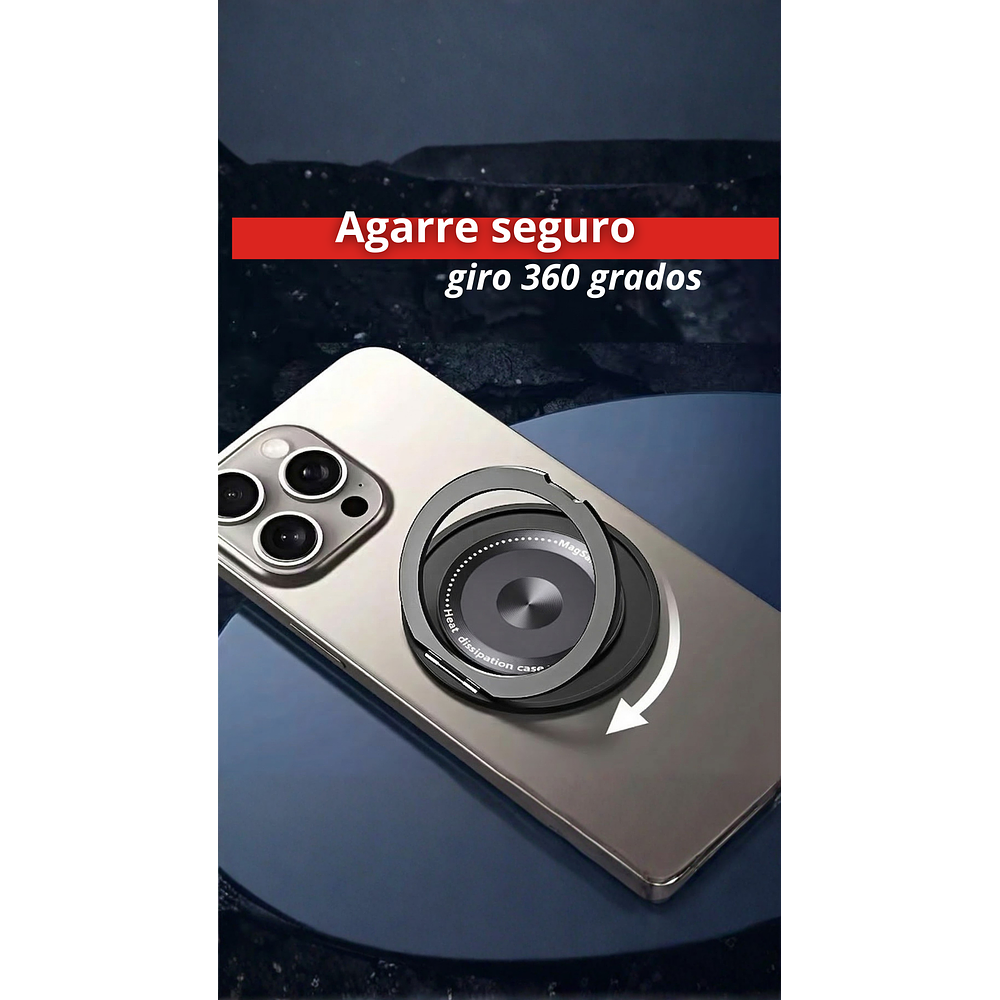 Soporte Anillo Celular 360° Giratorio Plegable Adhesivo 3M Universal Negro