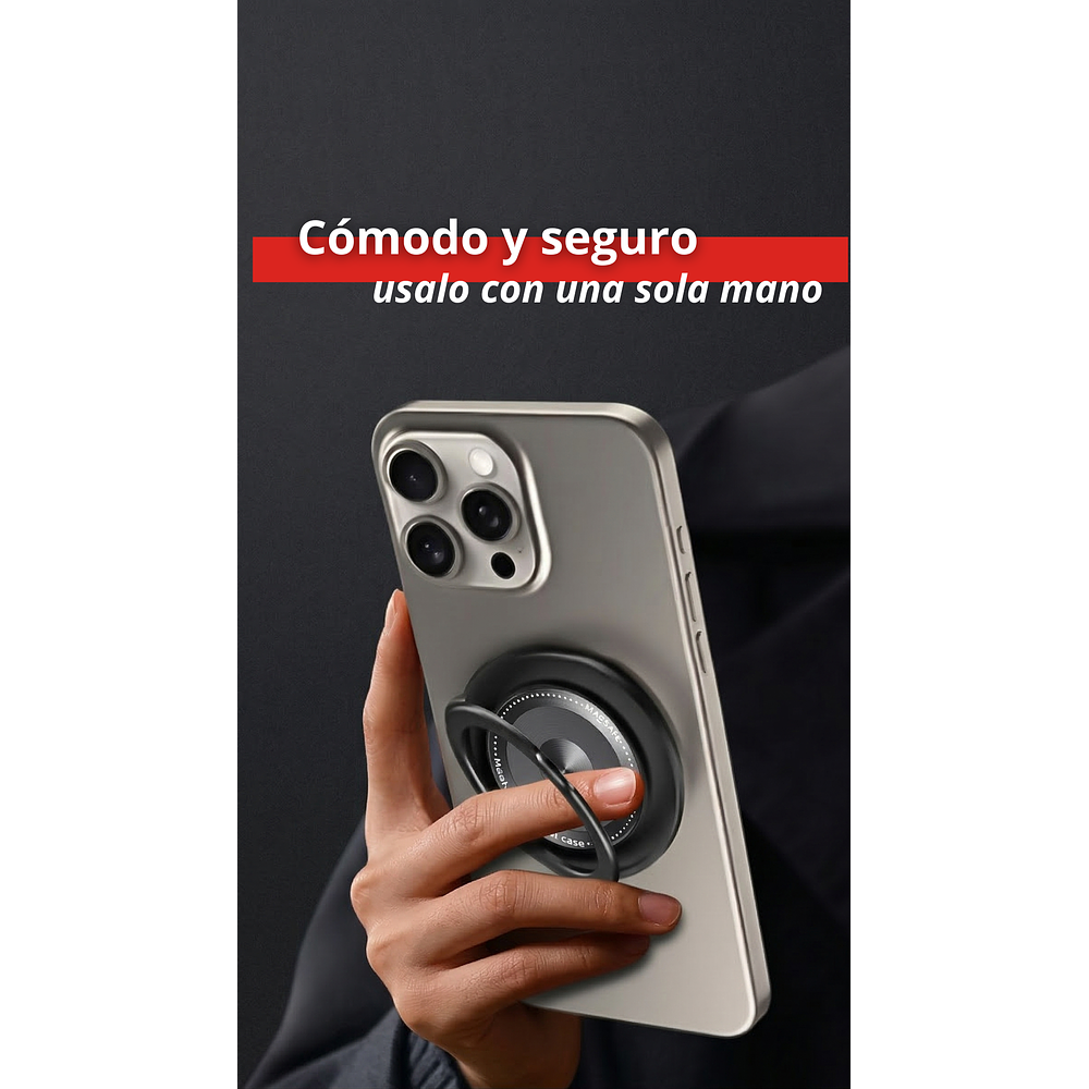 Soporte Anillo Celular 360° Giratorio Plegable Adhesivo 3M Universal Negro