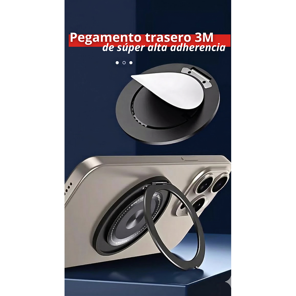 Soporte Anillo Celular 360° Giratorio Plegable Adhesivo 3M Universal Negro