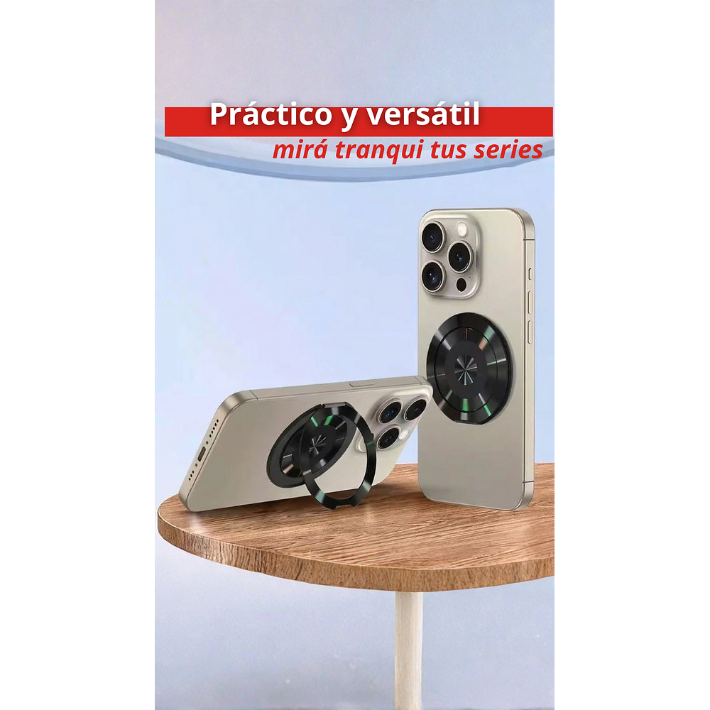 Soporte Anillo Celular 360° Giratorio Plegable Adhesivo 3M Universal Negro