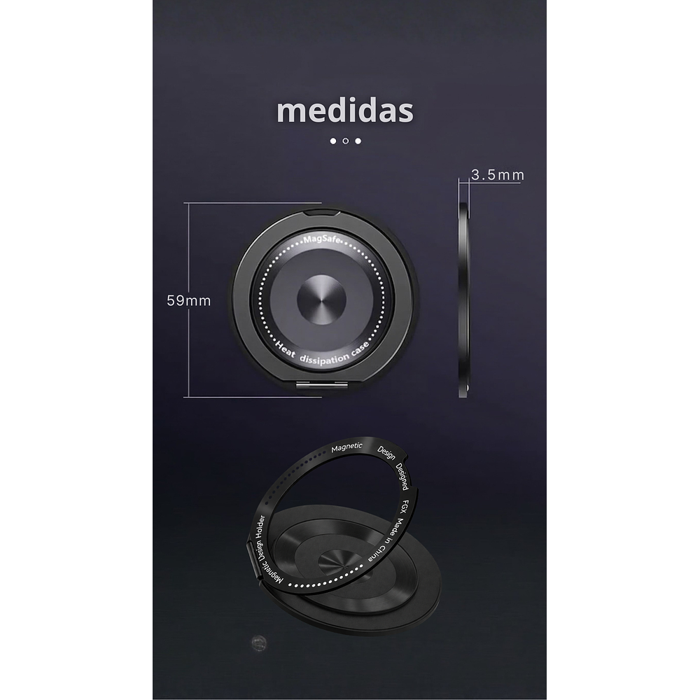 Soporte Anillo Celular 360° Giratorio Plegable Adhesivo 3M Universal Negro