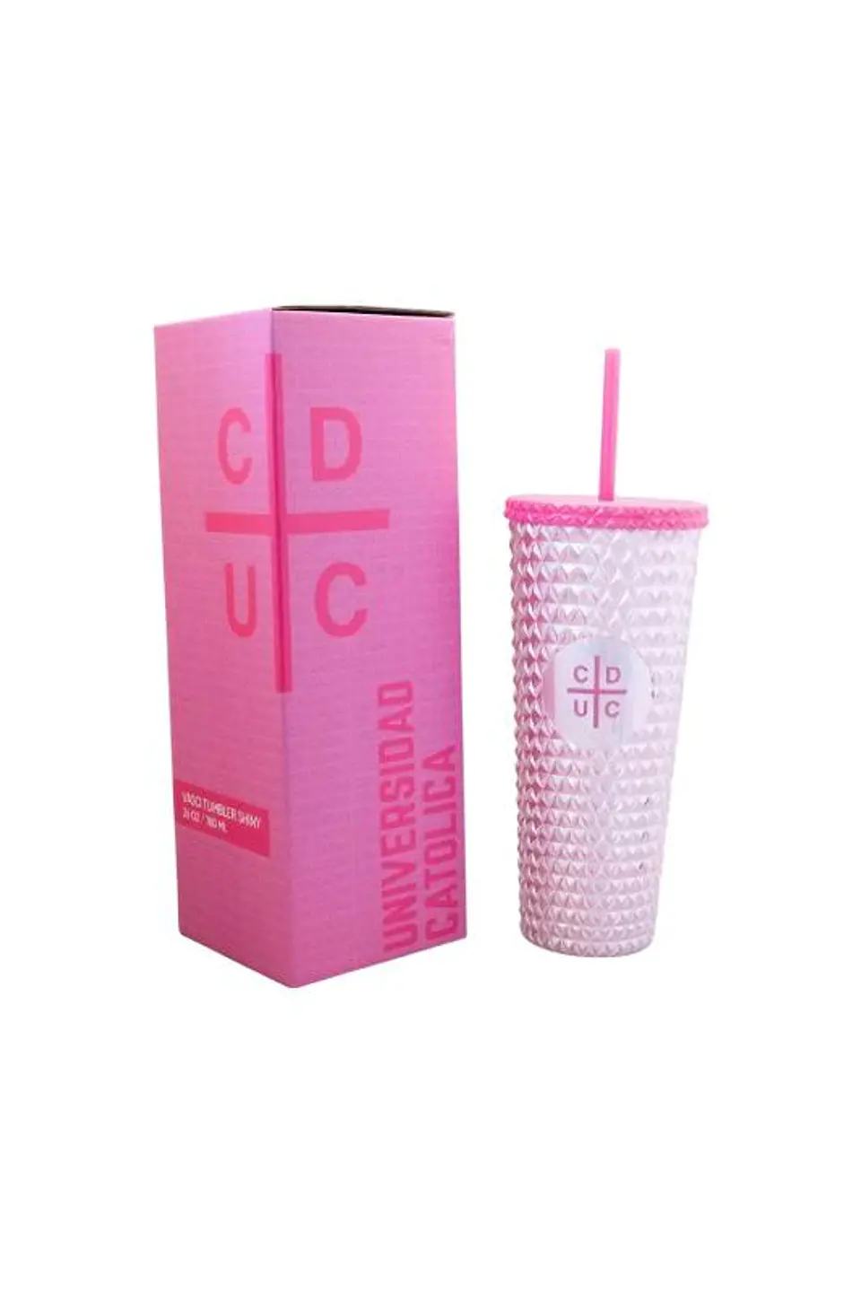 VASO TUMBLER SHINY PINK U. CATÓLICA 2