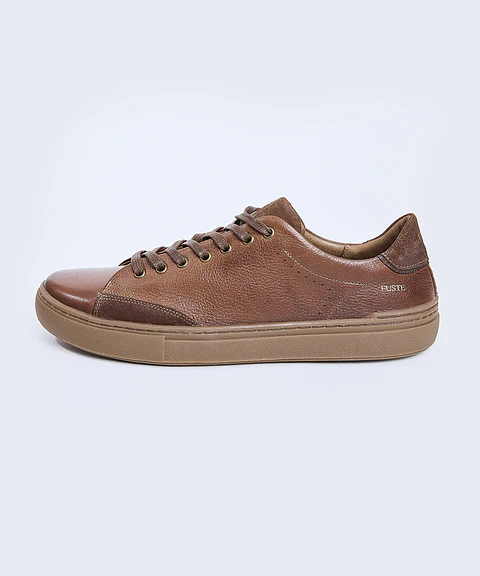 Plus One All Caramel — Zapatilla de cuero hombre, suela Gum