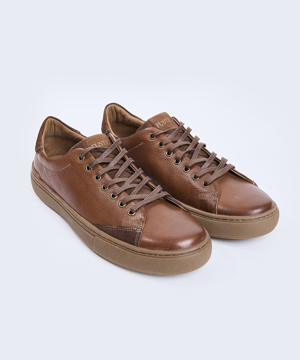 Plus One All Caramel — Zapatilla de cuero hombre, suela Gum 3