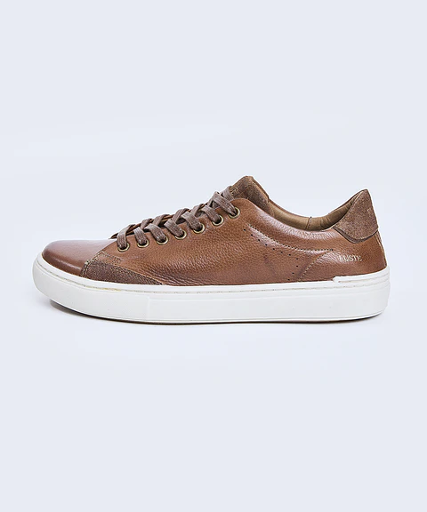 Plus One Caramel — Zapatilla de cuero hombre, suela off white