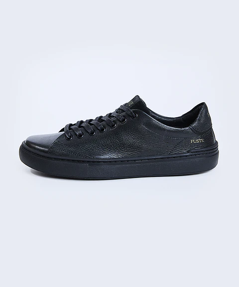 Plus One All Black — Zapatilla de cuero hombre, suela black