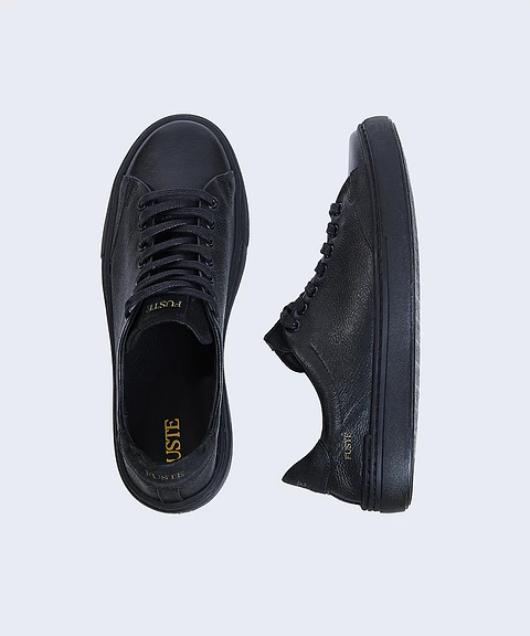 Plus One All Black — Zapatilla de cuero hombre, suela black