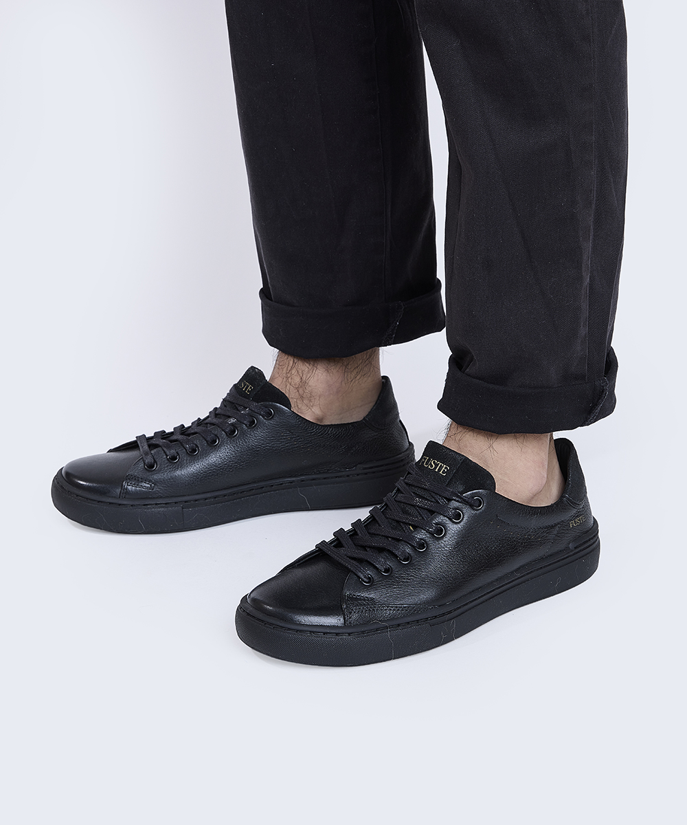Plus One All Black — Zapatilla de cuero hombre, suela black 4