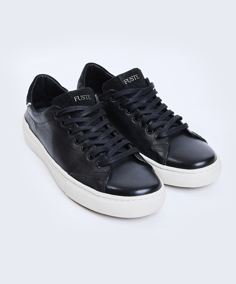Plus One Black — Zapatilla de cuero hombre, suela off white 3