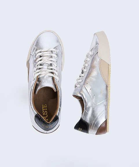 Monday Brunch Silver — Zapatilla plateada de cuero mujer