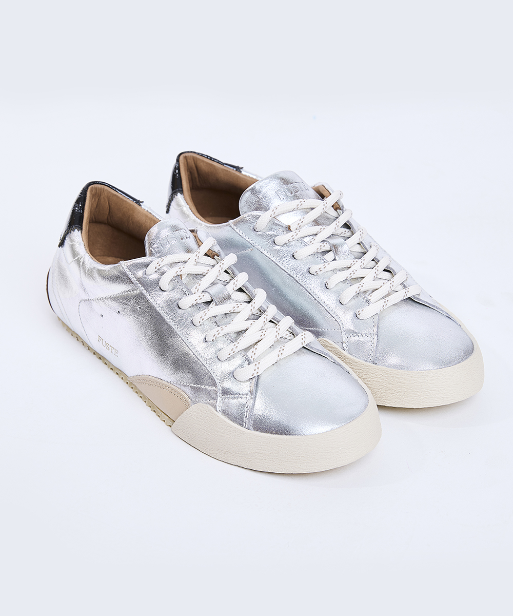 Monday Brunch Silver — Zapatilla plateada de cuero mujer 3