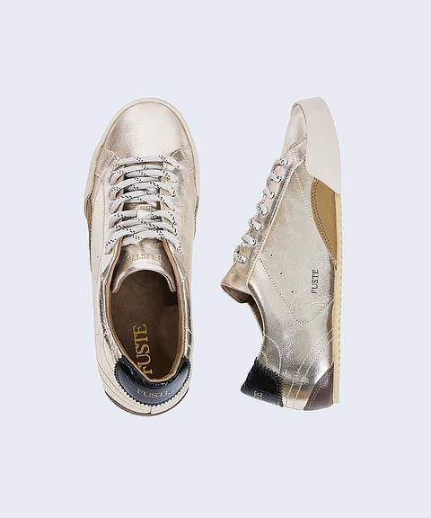 Monday Brunch Gold — Zapatilla dorada de cuero mujer