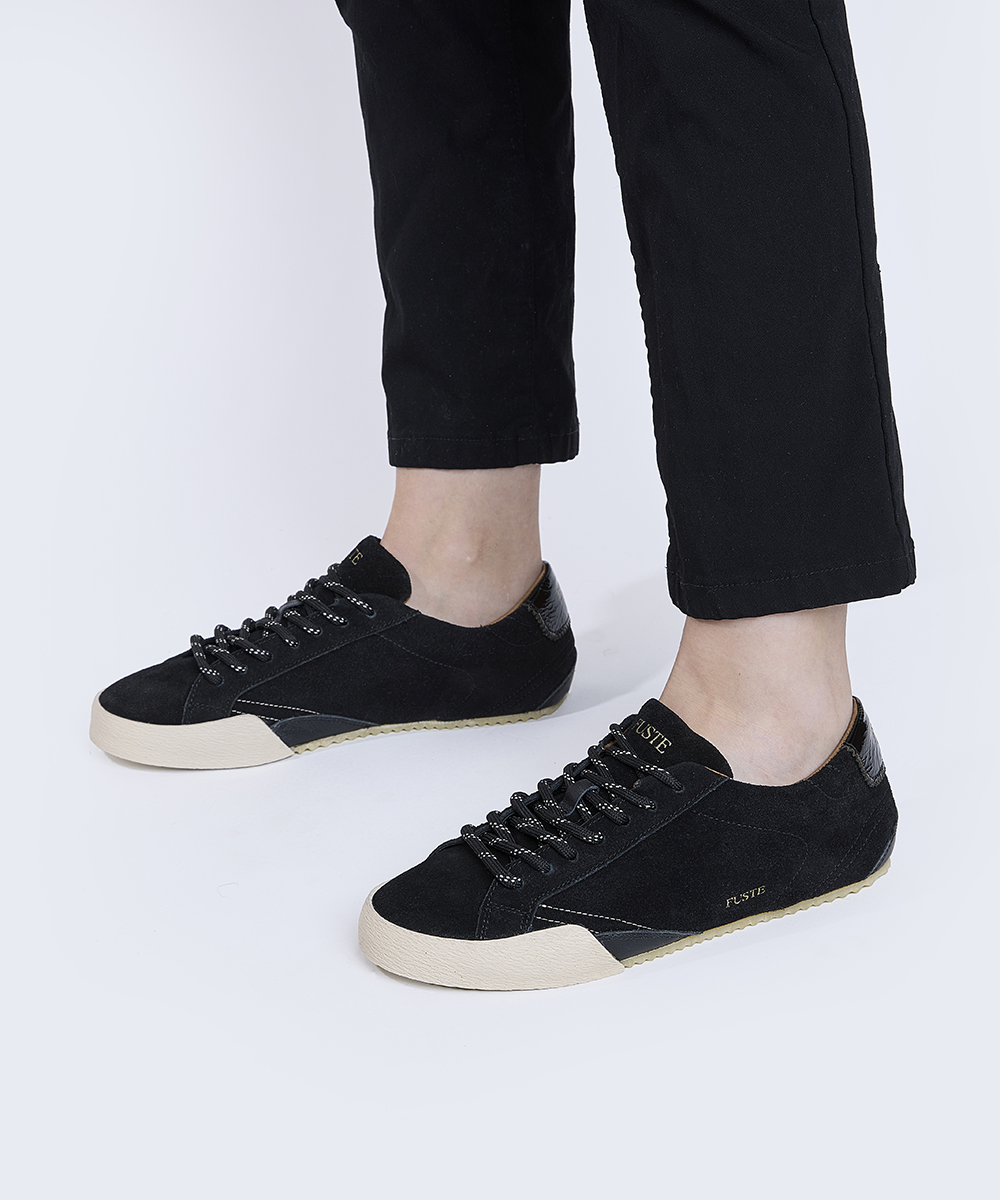 Monday Brunch Black — Zapatilla de gamuza mujer, suela de goma 4