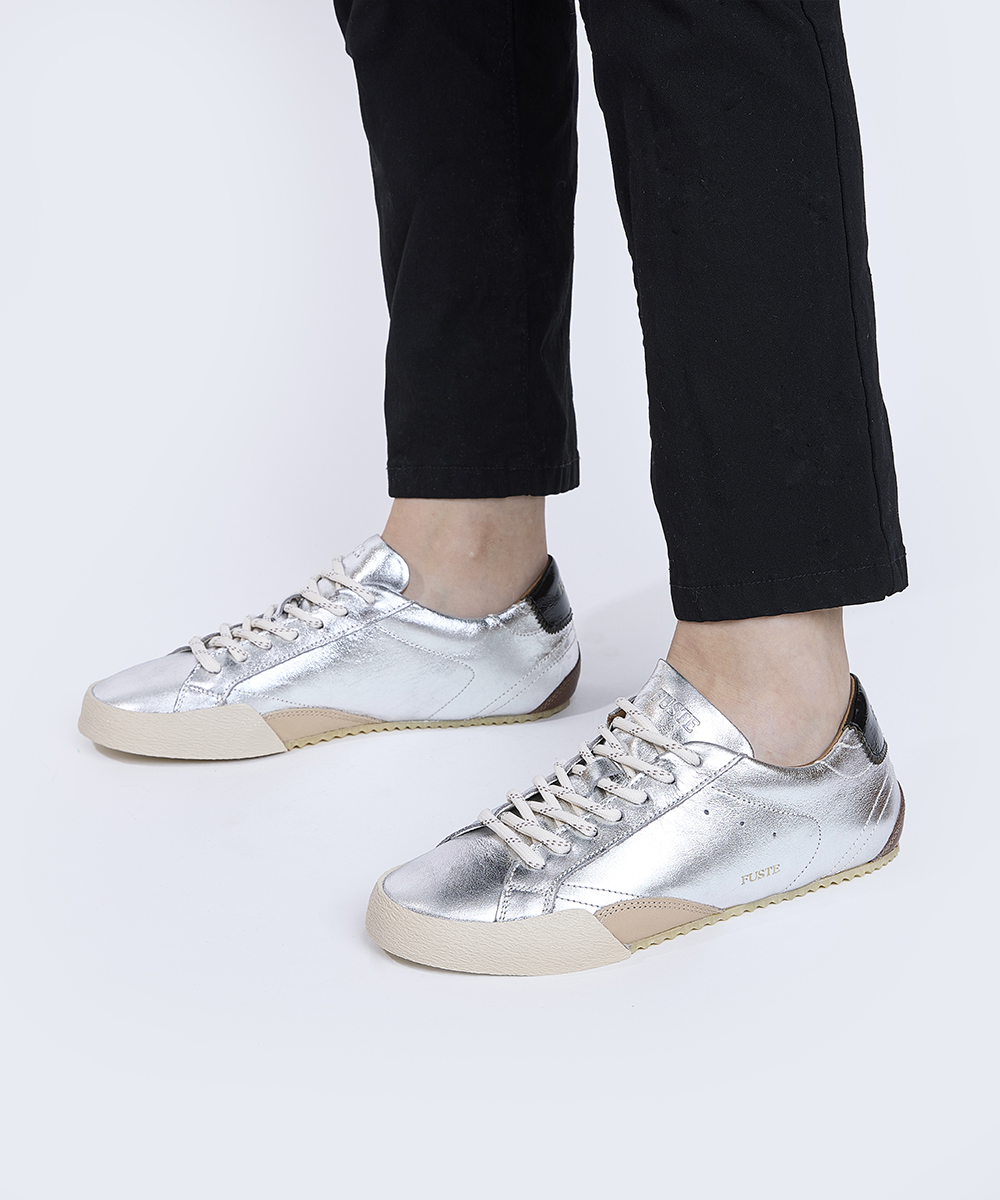 Monday Brunch Silver — Zapatilla plateada de cuero mujer 4