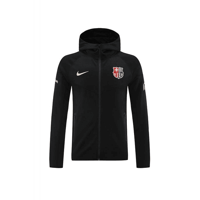 Conjunto de Fato Treino Hoodie Preto com Zíper Completo e Calças Longas da Barcelona 24/25 3