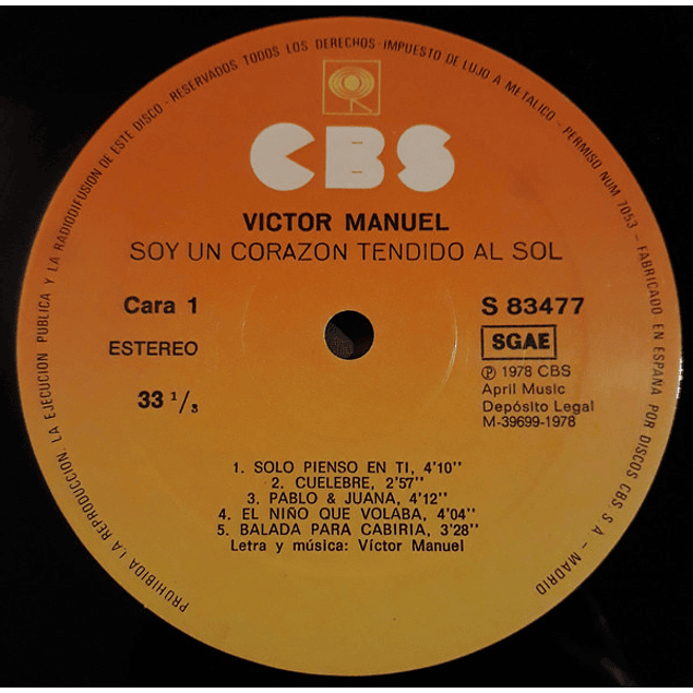 Víctor Manuel – Soy Un Corazon Tendido Al Sol (1978)