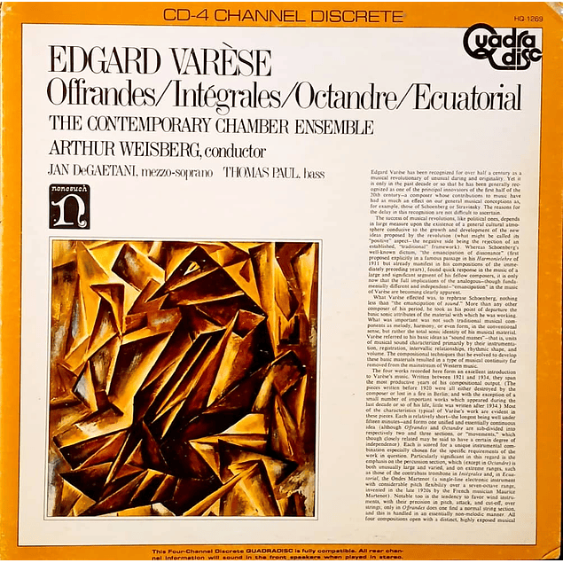 Edgard Varèse – Offrandes / Intégrales / Octandre / Ecuatorial (1972 - quad.)