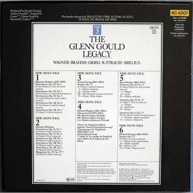 Glenn Gould – The Glenn Gould Legacy, Vol. 3 - Wagner, Brahms, Grieg, R. Strauss, Sibelius (1986 - 3LP Boxset)
