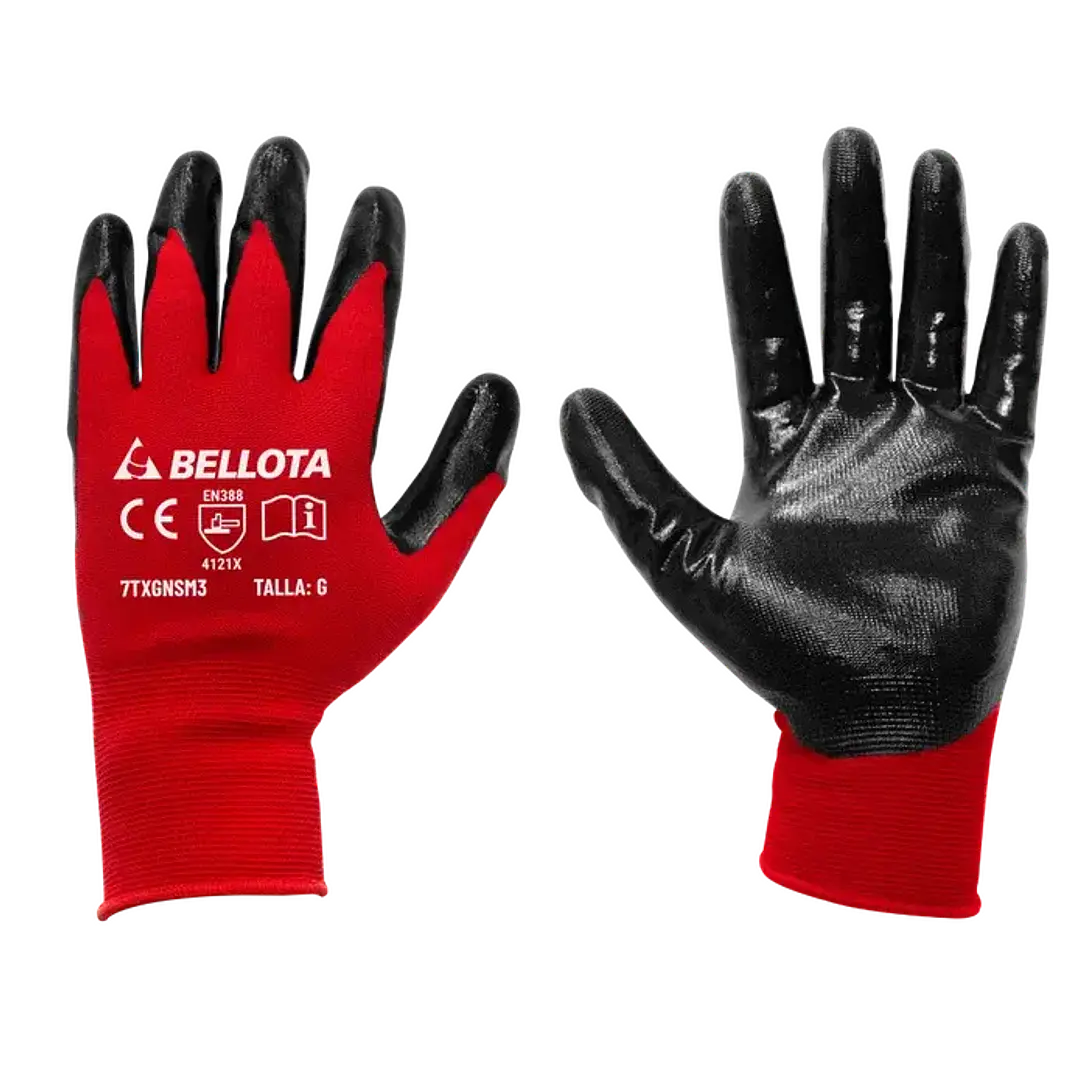 Guantes Nylon Recubierto Nitrilo Arenoso Talla G Bellota 1