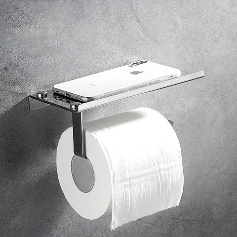 Porta Papel Higiénico con Soporte para Móvil de Acero Inoxidable