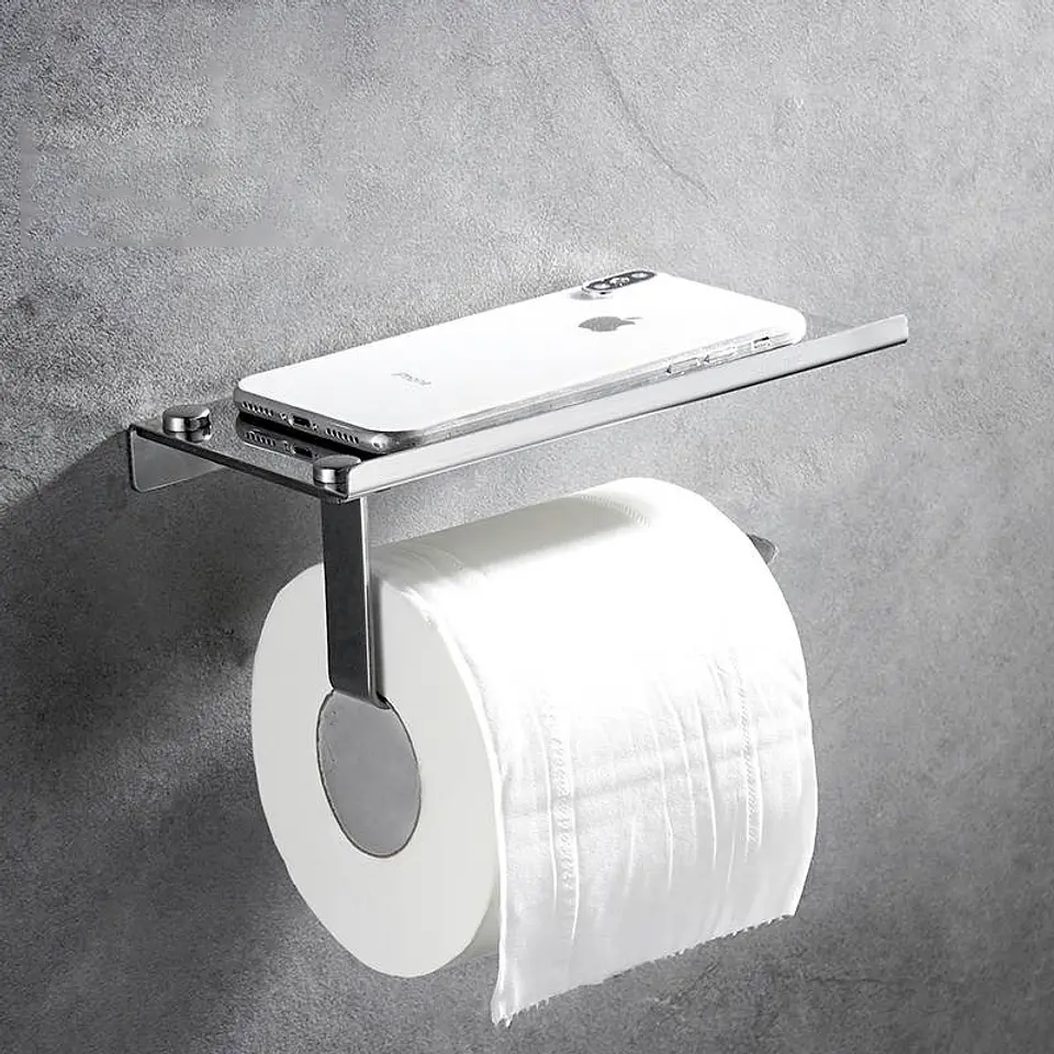 Porta Papel Higiénico con Soporte para Móvil de Acero Inoxidable 2