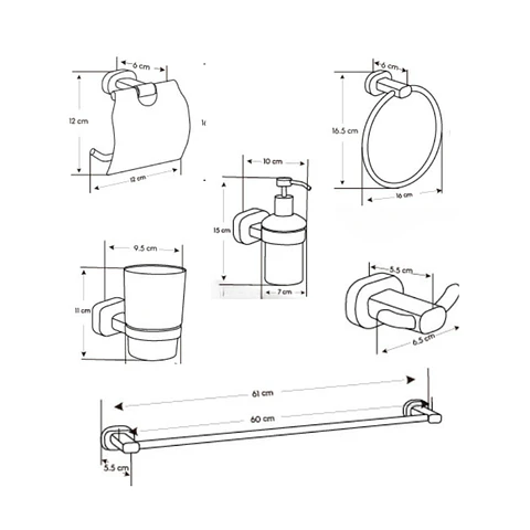 Set de Baño de Acero Cromado 6 piezas 10900