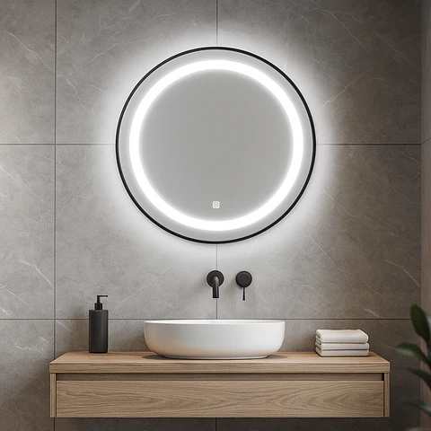 Espejo LED Redondo Elegante con Marco Negro