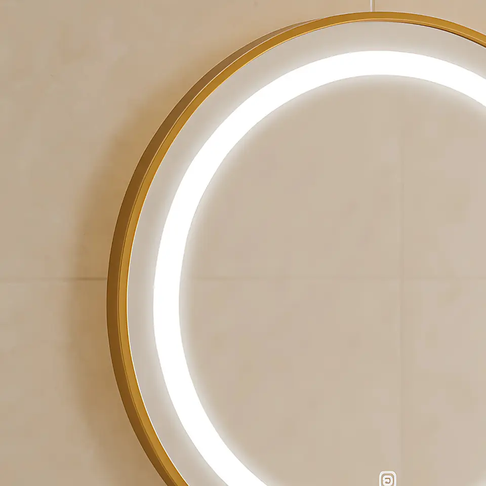 Espejo LED Redondo Moderno con Marco Dorado 3