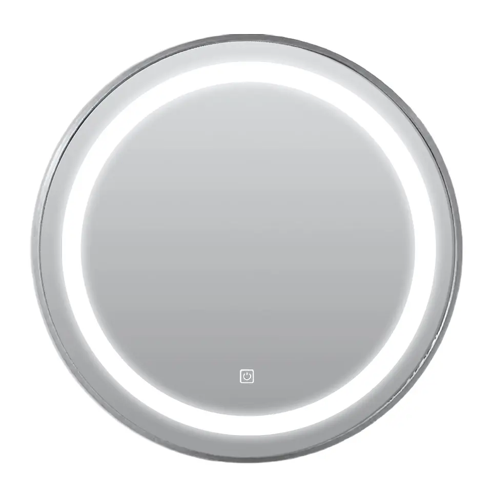 Espejo LED Redondo Elegante con Marco Plateado 1