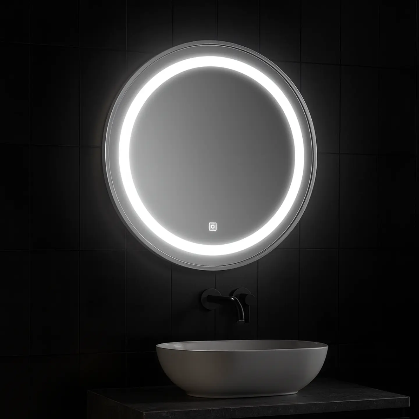 Espejo LED Redondo Elegante con Marco Plateado 2