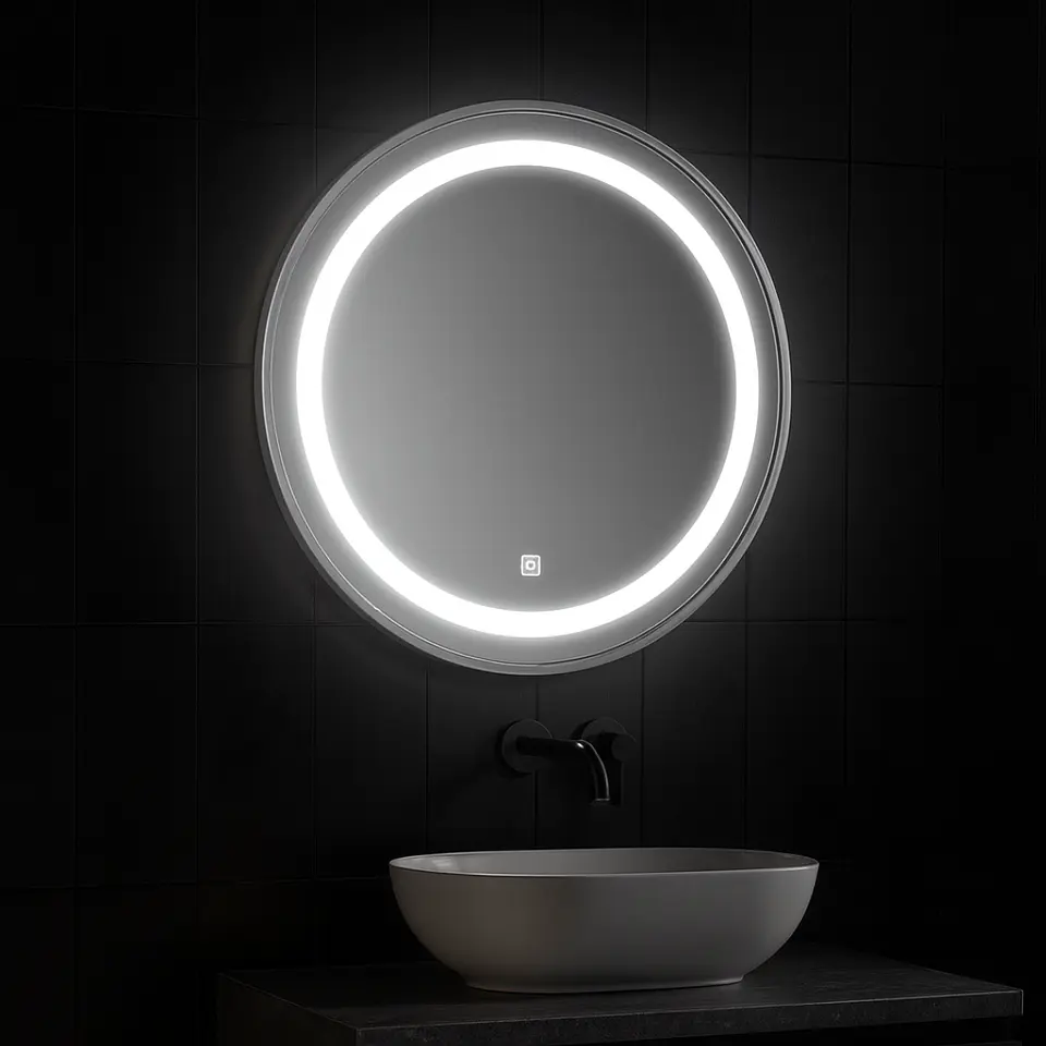 Espejo LED Redondo Elegante con Marco Plateado 2