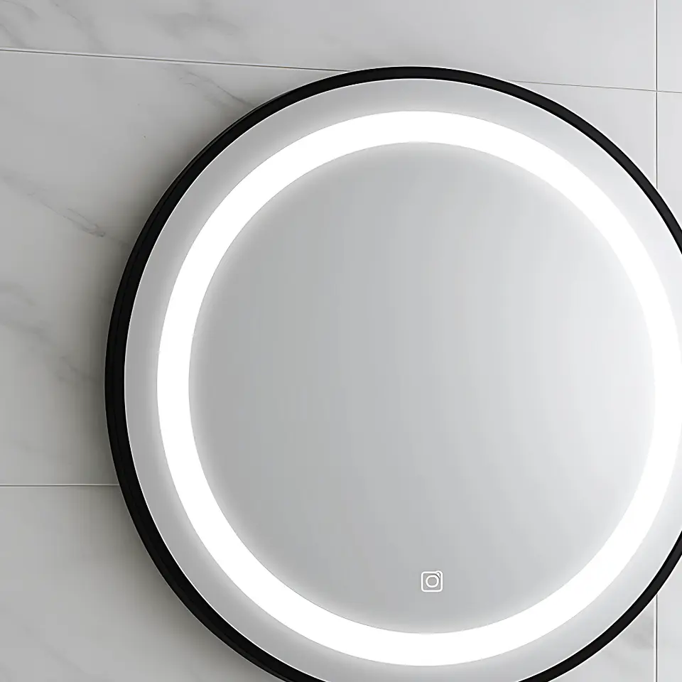 Espejo LED Redondo Sofisticado con Marco Negro  3
